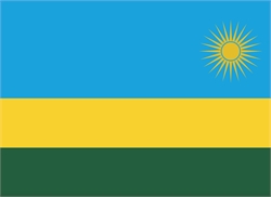 [ai] The national flag of Rwanda features a blue field at the top, a yellow horizontal stripe in the middle, and a green stripe at the bottom. A yellow sun with 24 rays is positioned in the top right corner.